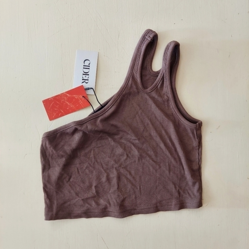 Cider brown one shoulder cropped going out top ribbed NEW Sz XS